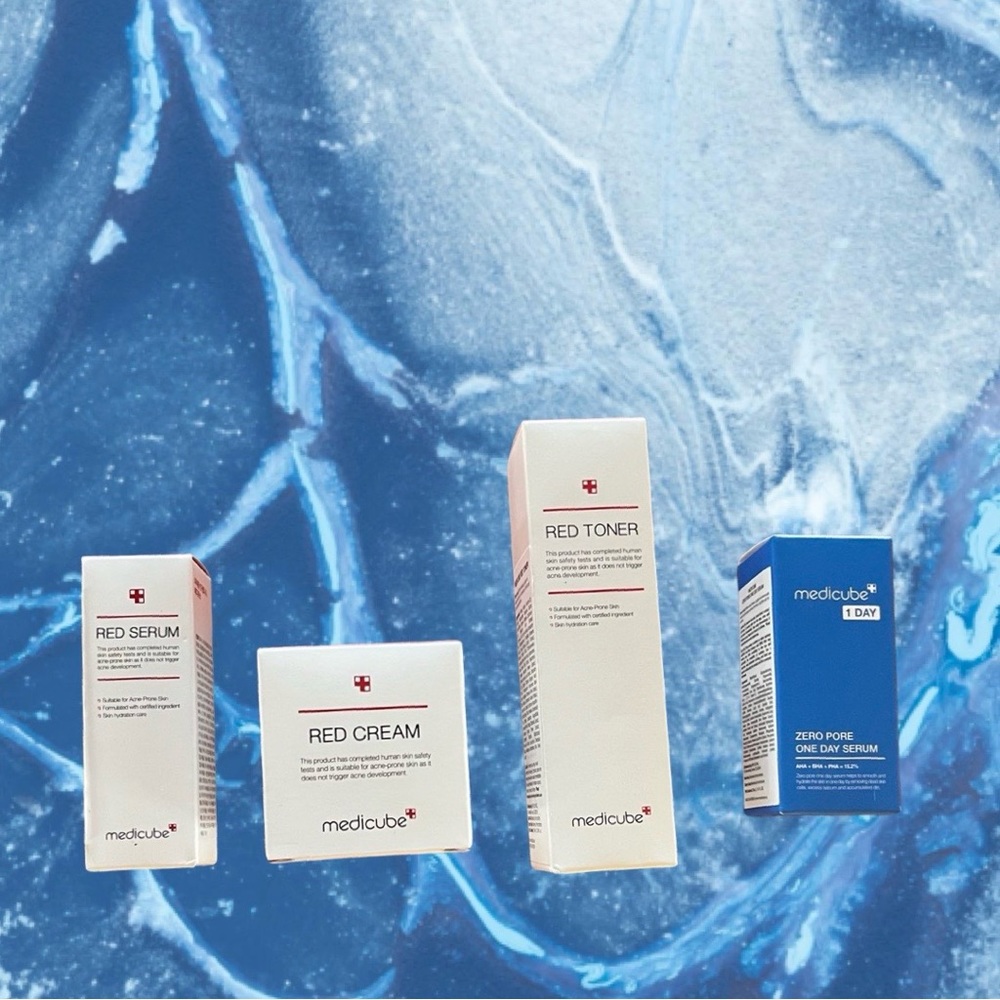 4 Full Size Medicube Red Serum, Rec Cream, Red Toner Zero Pore Bundle